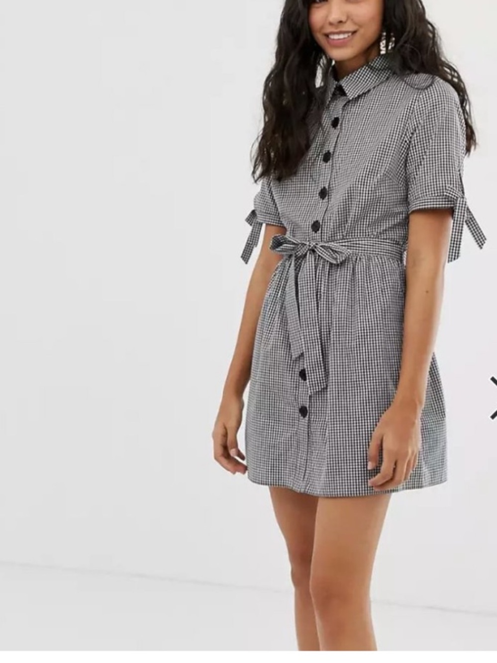 Miss Selfridge Gingham Button-Front Shirt Dress with pockets - Black/White